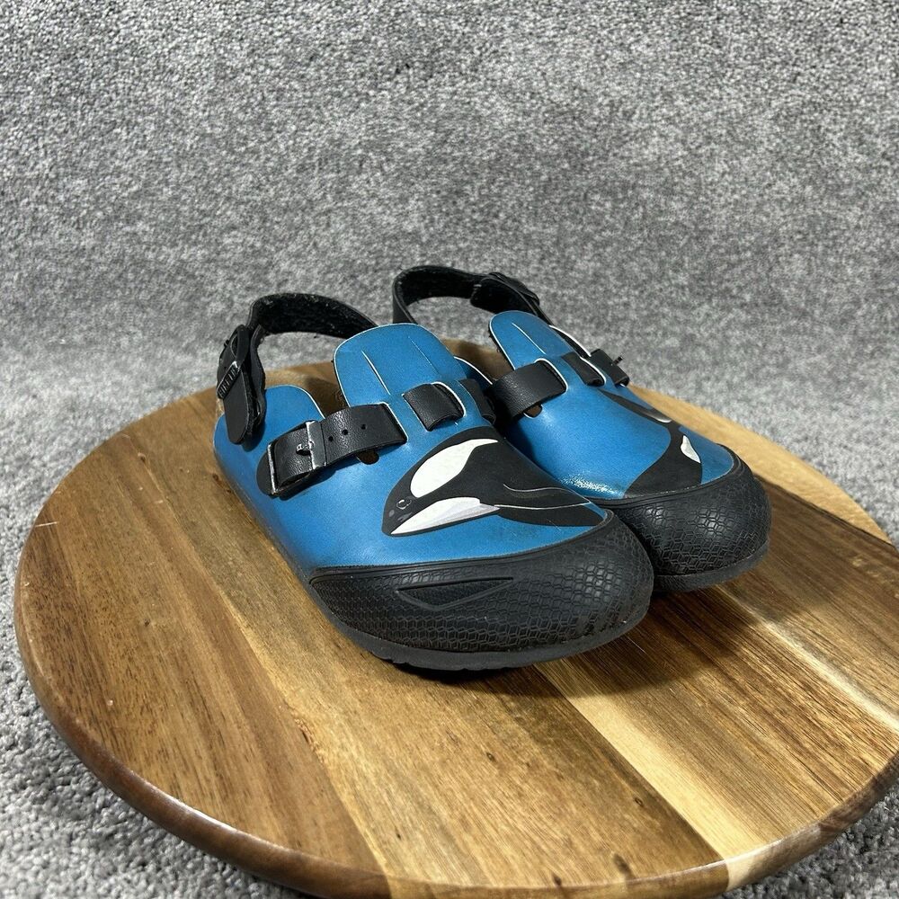 Birkenstock Kay Kids Size 13 Blue Leather Orca Graphic Convertible Clogs Used